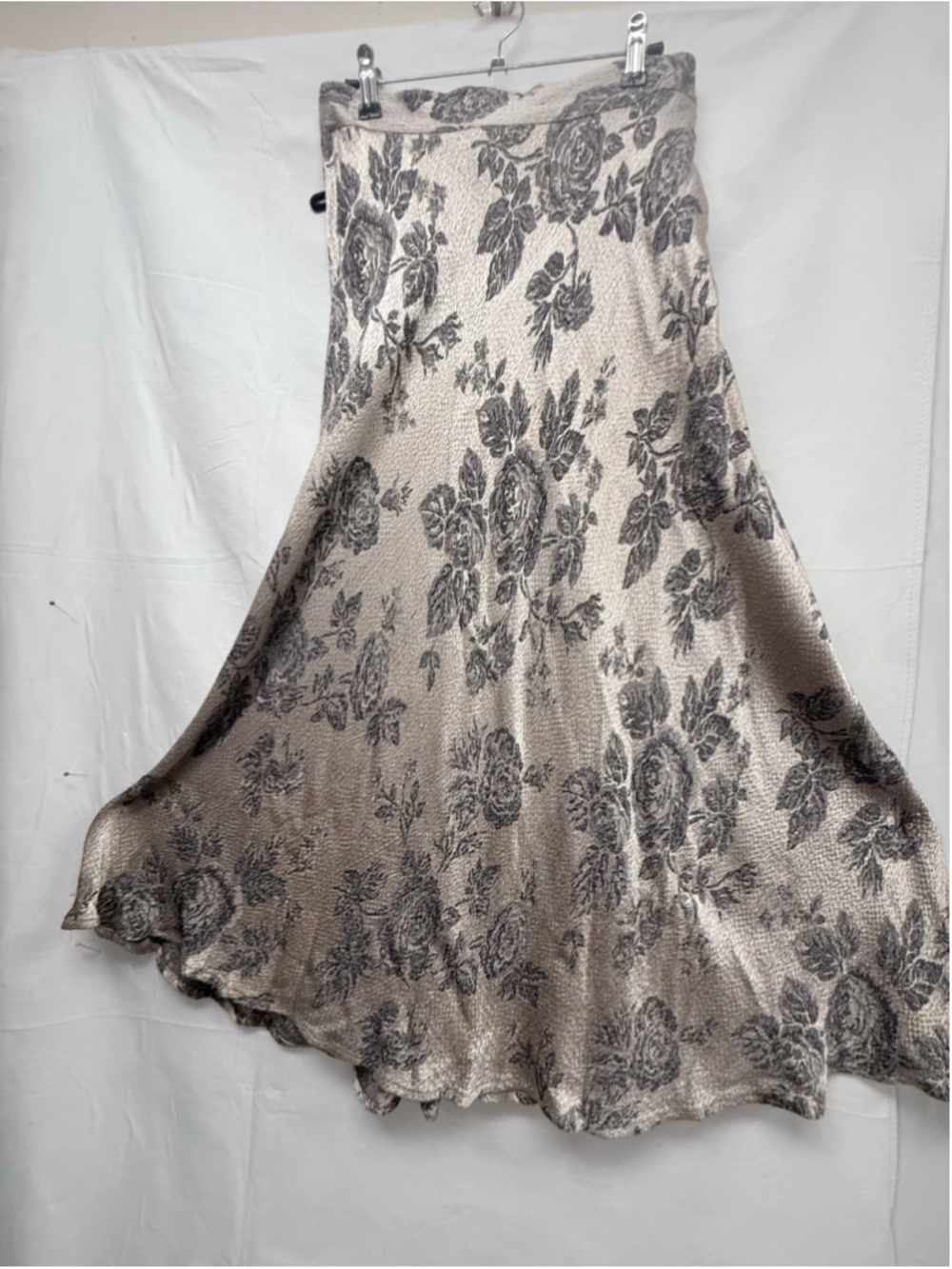 Women's Vintage Carole Little Midi Skirt Size M Beige Grey Floral